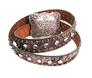 Blazin Roxx RHINESTONE Western Mossy Oak Pink Camo Bling Belt & Cross Buckle Med
